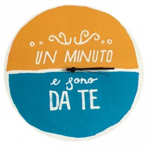 Orologio da parete - "un minuto e sono da te", stampato su cartone riciclato, diametro 32 cm con meccanismo silenzioso